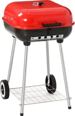 Barbecue à Charbon Outsunny Sur Roulettes Barbecue Chariot Boule Barbecue Grill Avec Couvercle BBQ Métal Rouge 01-0569