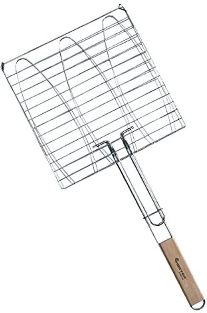 Grill à Poisson 28x28cm Grill à Poisson - Porte-poisson Avec Manche En Bois En Acier Chromé 1 Grill à Poisson 28x28cm Grill à Poisson - Porte-poisson Avec Manche En Bois En Acier Chromé