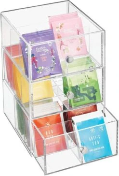 Organisateur De Cuisine MDesign Avec 3 Tiroirs - Boîte De Rangement Pour Sachets De Thé, Dosettes De Café, édulcorants Et Plus - Boîte à Thé En Plastique - Transparent -Cuisine Fournitures Magasin 815x1200 1