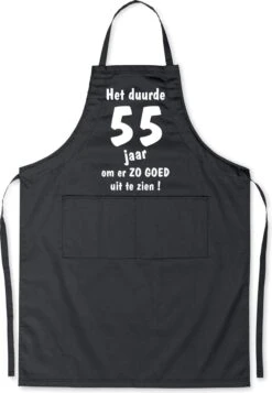 Mijncadeautje - Tablier De Cuisine De Luxe - Il A Fallu 55 Ans - Unisexe - Zwart - Âge