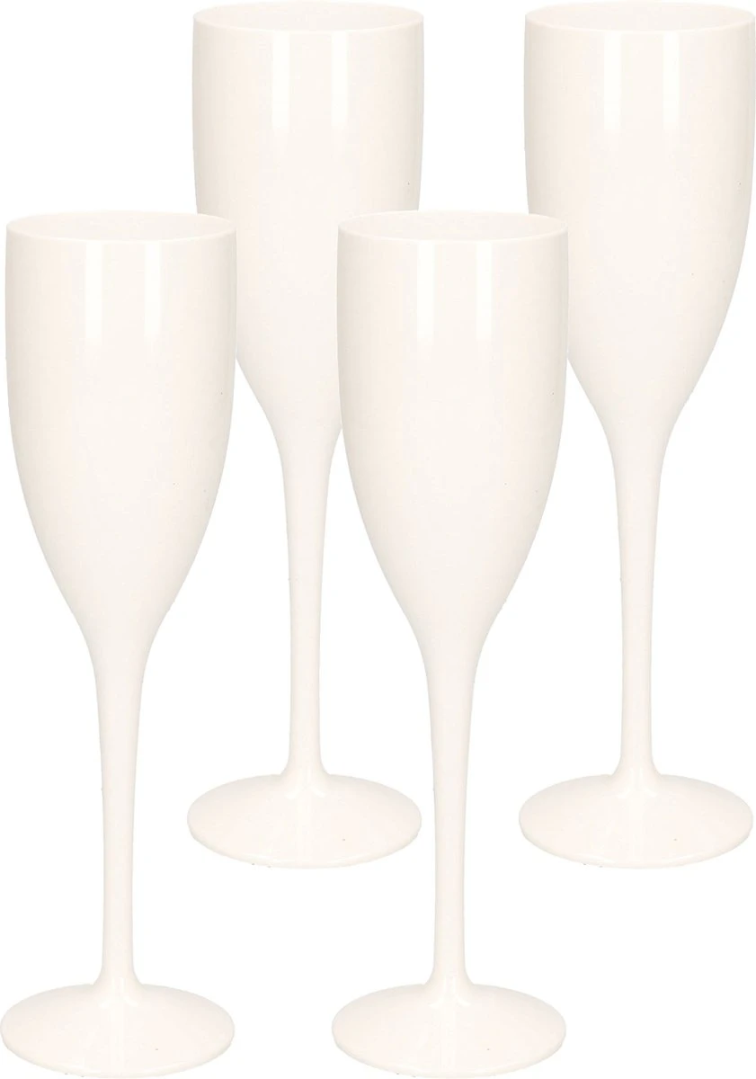 20x Verre à Champagne/prosecco Incassable Plastique Blanc 15 Cl/150 Ml - Verres/flûtes à Champagne Incassables