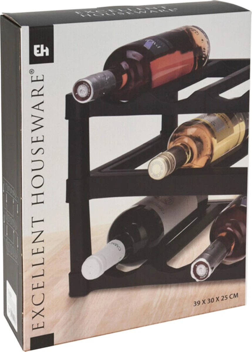 Excellent Houseware Casier à Vin/porte-bouteilles - Zwart - Plastique - 39 X 30 X 25 Cm Pour 12x Bouteilles 2 Excellent Houseware Casier à Vin/porte-bouteilles - Zwart - Plastique - 39 X 30 X 25 Cm Pour 12x Bouteilles – Image 2