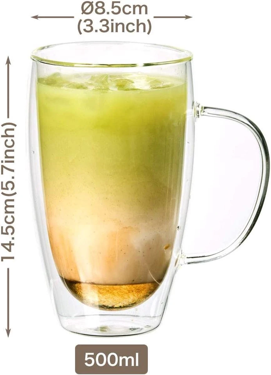 Ensemble De Tasses à Café à Double Paroi Verres Isothermes En Verre Transparent Avec Anses Pour Boissons Chaudes Ou Froides, Par Ex. Café, Latte, Mochiatto, Thee - Set De 4, 500 Ml 7 Ensemble De Tasses à Café à Double Paroi Verres Isothermes En Verre Transparent Avec Anses Pour Boissons Chaudes Ou Froides, Par Ex. Café, Latte, Mochiatto, Thee - Set De 4, 500 Ml – Image 7