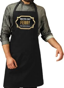 Cadeau Prénom Master Chef Ferry Tablier De Cuisine / Tablier Barbecue Noir Pour Homme / Homme - Cadeau Fête Des Pères / Anniversaire / Retraite