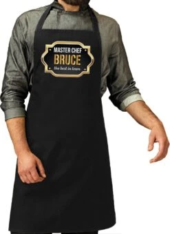 Nom Cadeau Master Chef Bruce Tablier De Cuisine / Tablier De Barbecue Noir Pour Homme / Homme - Cadeau Fête Des Pères / Anniversaire / Retraite