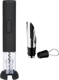 Tire-bouchon électrique Noir 28 Cm En Plastique Avec Bec Verseur En Métal Et Bouchon De Fermeture