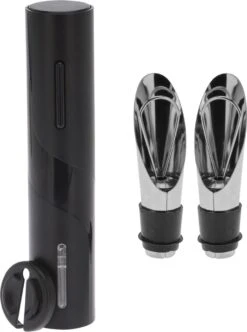 Excellent Houseware Tire-bouchon électrique Noir 23 Cm Plastique Avec 2x Bouchons De Fermeture Bec Verseur