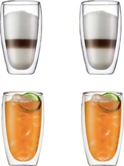 GLAEZ® Verres à Double Paroi - 4 Pièces - Verres à Café à Café Latte Macchiato - Tasses à Café/Verres à Thé - Verre Long Drink - Verre Mojito - Verre à Café Verres à Thé à La Main - Verres à Café Double Paroi - Set De 6 Pièces - 450 Ml