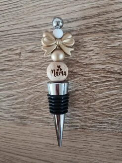 Bouchon à Vin Pour Maman - Bouchon à Vin Personnalisé - Cadeau - Acier Inoxydable - 1 Pièce - Perles En Silicone/bois