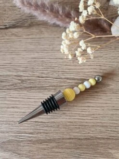 Bouchon à Vin Jaune Wit - Bouchon à Vin Personnalisé - Cadeau - Acier Inoxydable - 1 Pièce - Billes De Silicone