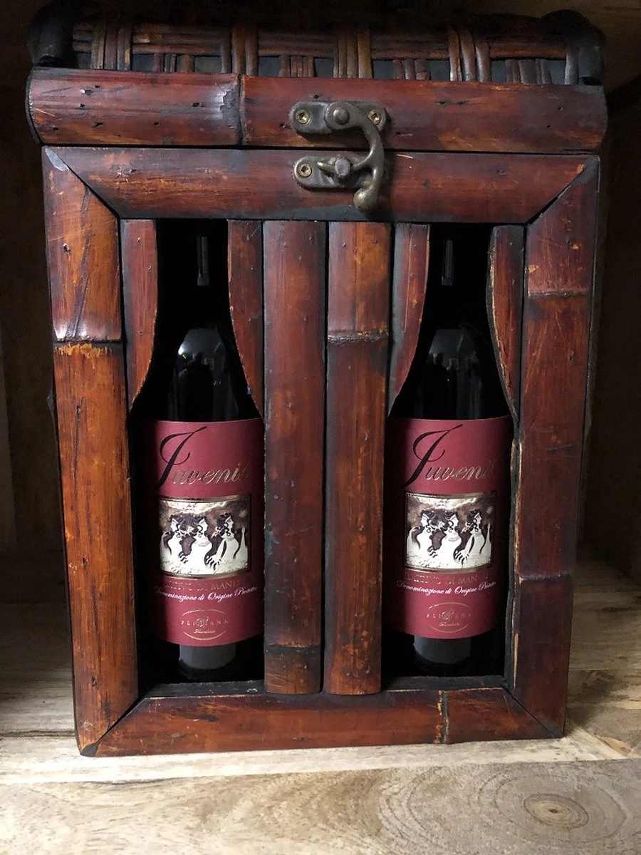 Coffret En Bois Colonial Pour 2 Bouteilles De Vin, Debout, Finition Bambou, Très Spécial ! 1 Coffret En Bois Colonial Pour 2 Bouteilles De Vin, Debout, Finition Bambou, Très Spécial !