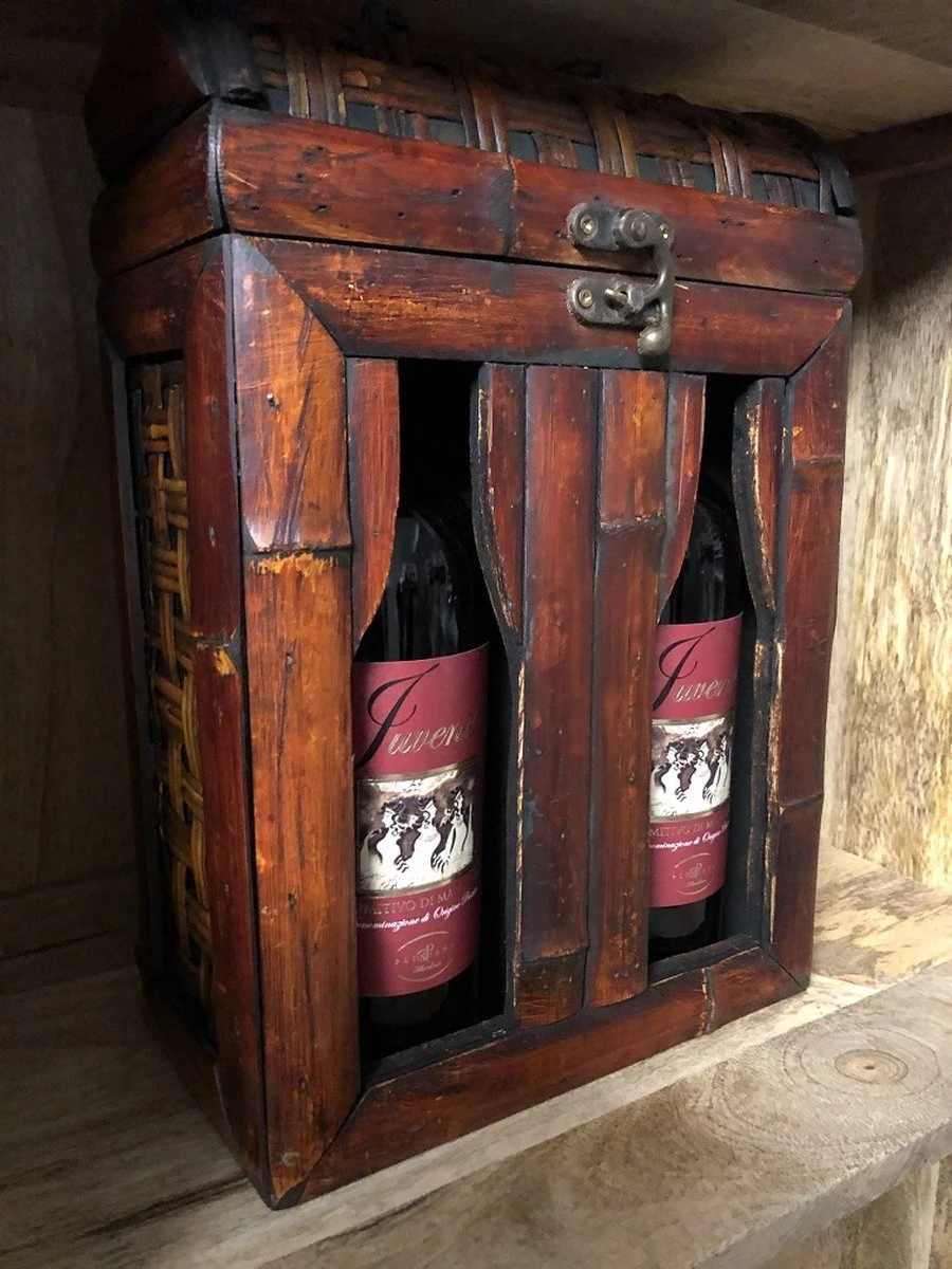 Coffret En Bois Colonial Pour 2 Bouteilles De Vin, Debout, Finition Bambou, Très Spécial ! 2 Coffret En Bois Colonial Pour 2 Bouteilles De Vin, Debout, Finition Bambou, Très Spécial ! – Image 2