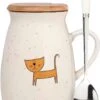 TuYines Tasse à Café Avec Couvercle Chat Tasse Cappuccino Tasse à Café En Céramique Avec Cuillère 380 Ml Tasse Drôle Lait Café Style D