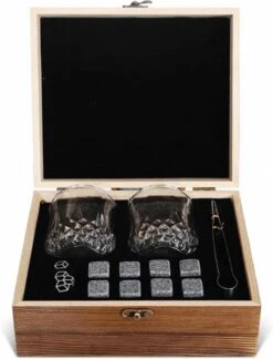 Coffret Whisky De Luxe - Avec 2 Verres Et 8 Pierres - Coffret Whisky - Pince à Glace - Glaçons Réutilisables - Verres à Whisky - Coffret Cadeau Whisky Luxe - Cadeau Homme & Femme