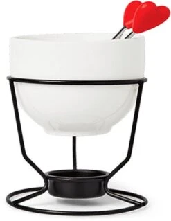 Service à Fondue Au Chocolat Fondue Avec Pics Coeur - Wit / Multicolore - Céramique / Métal - 10,5 X 10,5 X 12 Cm - Service à Fondue - Chocolat - Hiver - Nourriture - Cosy - Saint Valentin - Saint Valentin