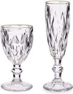 Vivalto Ensemble De Verres à Verres à Vin Et Flûtes à Champagne - 12x - Aspect Cristal - Bord Doré - 254 Ml - 170 Ml