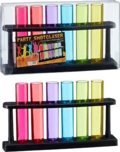 Verres à Decopatent® Dans Le Support - Set De 6 Verres à Liqueur Colorés - Verre à Liqueur Coloré - Verres à Shot à Liqueur Party Tube à Essai