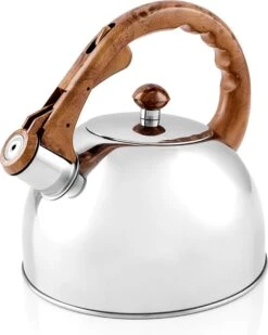 Bouilloire Sifflante Florina ''Jasper'' - Bouilloire - Bouilloire - Avec Manche Aspect Bois - Pour Toutes Les Sources De Chaleur - 2.5L - Inox