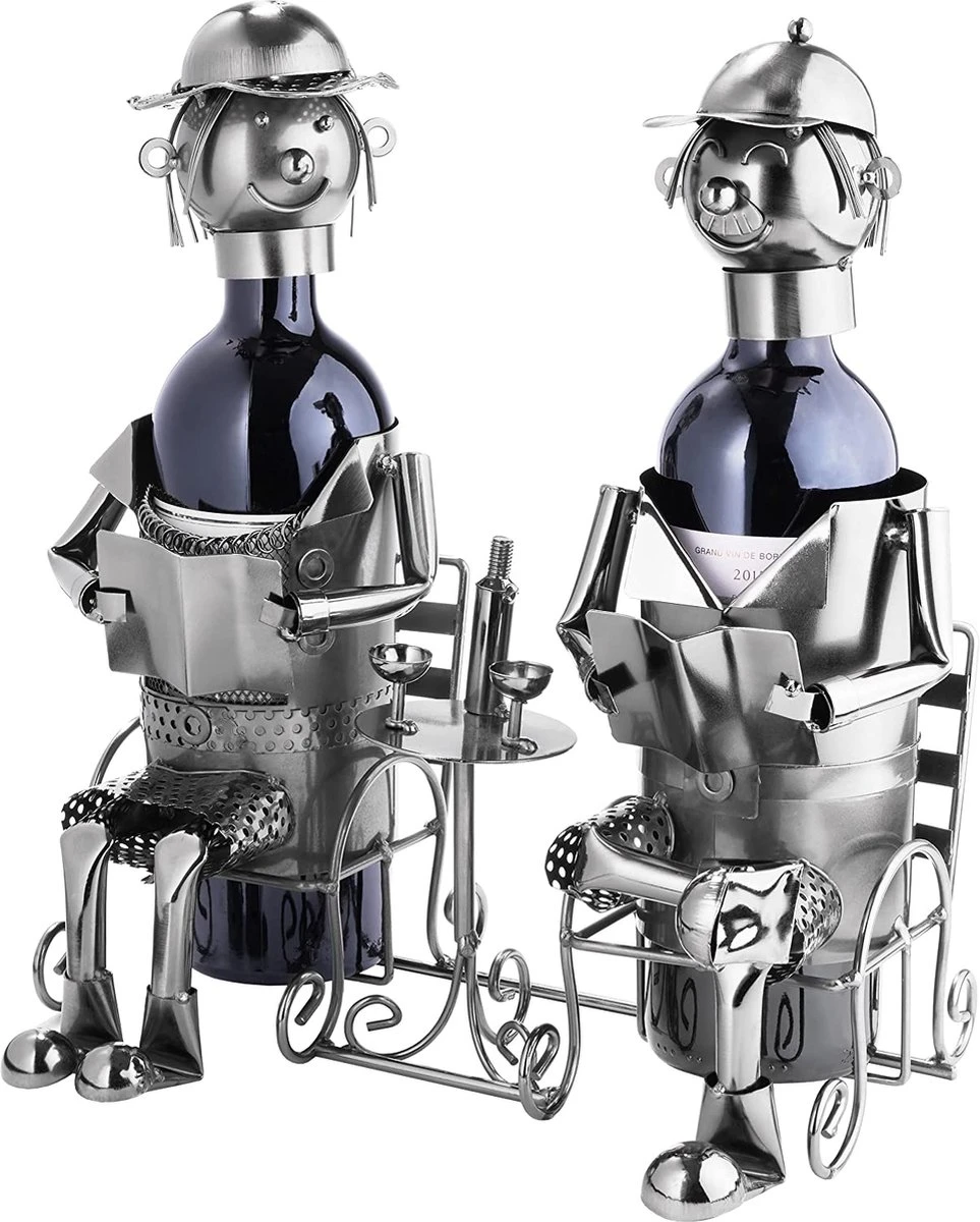 Brubaker Porte-bouteille Couple Sculpture En Métal Cadeau Avec Carte-cadeau 2 Brubaker Porte-bouteille Couple Sculpture En Métal Cadeau Avec Carte-cadeau – Image 2