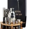 Ensemble à Cocktail De Luxe Chefs Cuisine - Ensemble à Cocktail - Shaker à Cocktail - Ensemble De 12 Pièces Avec Support En Bois