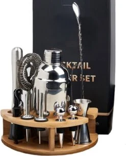 Ensemble à Cocktail De Luxe Chefs Cuisine - Ensemble à Cocktail - Shaker à Cocktail - Ensemble De 12 Pièces Avec Support En Bois