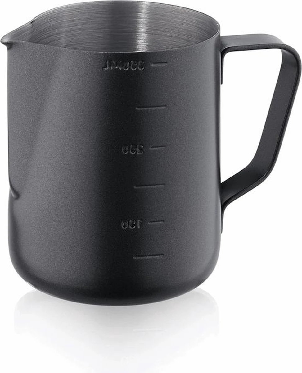 WAS Pot à Mousser Le Lait En Acier Inoxydable Zwart Avec échelle De 0 Litre 1 WAS Pot à Mousser Le Lait En Acier Inoxydable Zwart Avec échelle De 0 Litre