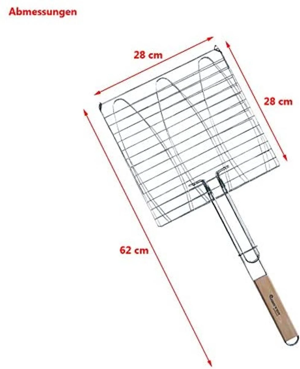 Grill à Poisson 28x28cm Grill à Poisson - Porte-poisson Avec Manche En Bois En Acier Chromé 2 Grill à Poisson 28x28cm Grill à Poisson - Porte-poisson Avec Manche En Bois En Acier Chromé – Image 2